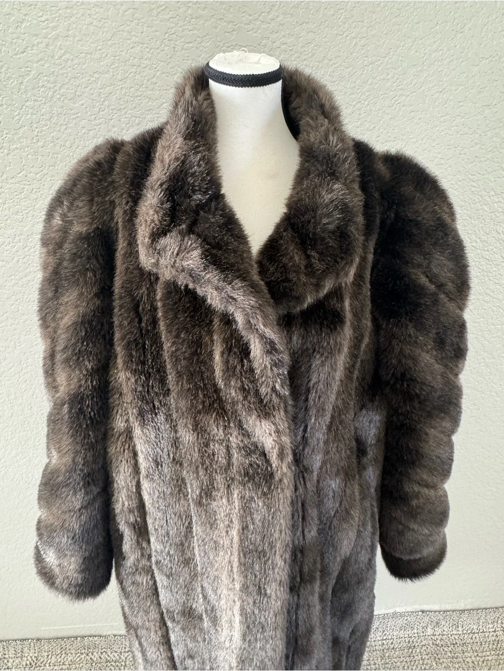 Vintage USA Made Brown Faux Fur Coat XL Long Modacrylic Mobwife